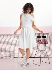 SHEIN MOD White Asymmetric Tie Up Bow Elegant Summer Dress - White - View 5