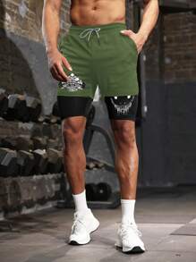 Gym Rark Pantalones cortos deportivos de doble capa con estampado de esqueleto, cintura con cordón y bolsillos para hombres - Multicolor - Ver 5