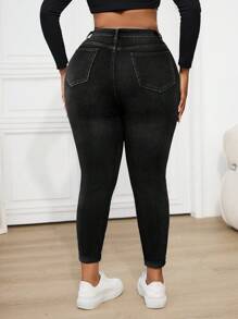 SHEIN ICON Quần Jeans Denim Xanh Cỡ Lớn, Quần Co Giãn Ôm Sát Thường Ngày - màu đen - Xem 2