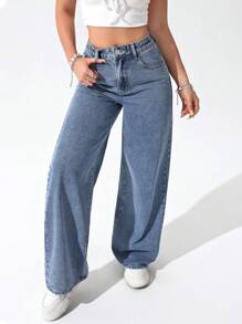 Quần Jeans Denim Màu Trơn Thường Ngày Cho Nữ - Rửa nhẹ - Xem 5