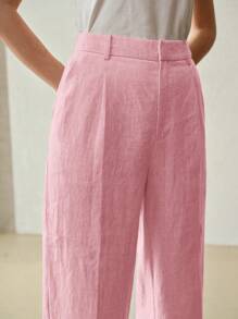 MOTF PREMIUM 亚麻压褶裤 - 粉色 - 查看 2