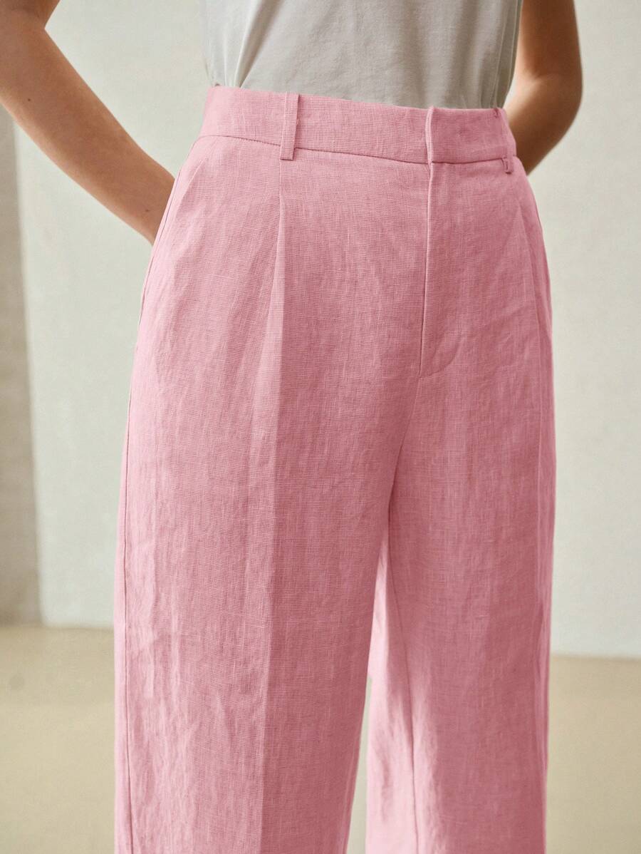 MOTF PREMIUM 亚麻压褶裤 - 粉色 - 查看 2