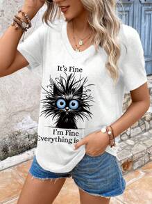 EMERY ROSE Women's Slim Fit Abstract Design T-Shirt, Suitable For Summer - Multicolor - View 3