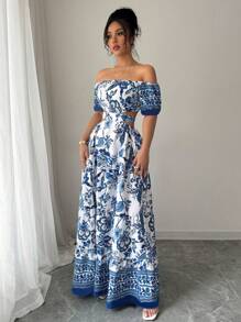 Rafferiza 休闲 - 度假休闲露肩蝴蝶结背心连衣裙 - 藍色 - 查看 6