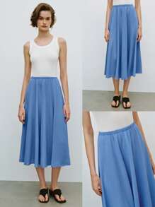 Lumivelle Women's Simple Solid Color A-Line Skirt, Summer Fall Cloth For Women