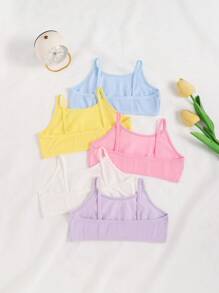 5pcs Girls' Simple & Fashion Blue, Pink, Yellow, Purple, Green Comfortable Camisole Set