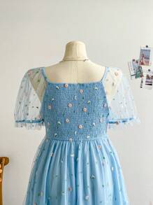 Soleia 大码度假浪漫扎染方领泡泡袖刺绣连衣裙 - 彩色 - 查看 8