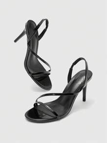 CUCCOO BIZCHIC Women's Simple Black Striped High Heel Round Toe Sandals - Black - View 6
