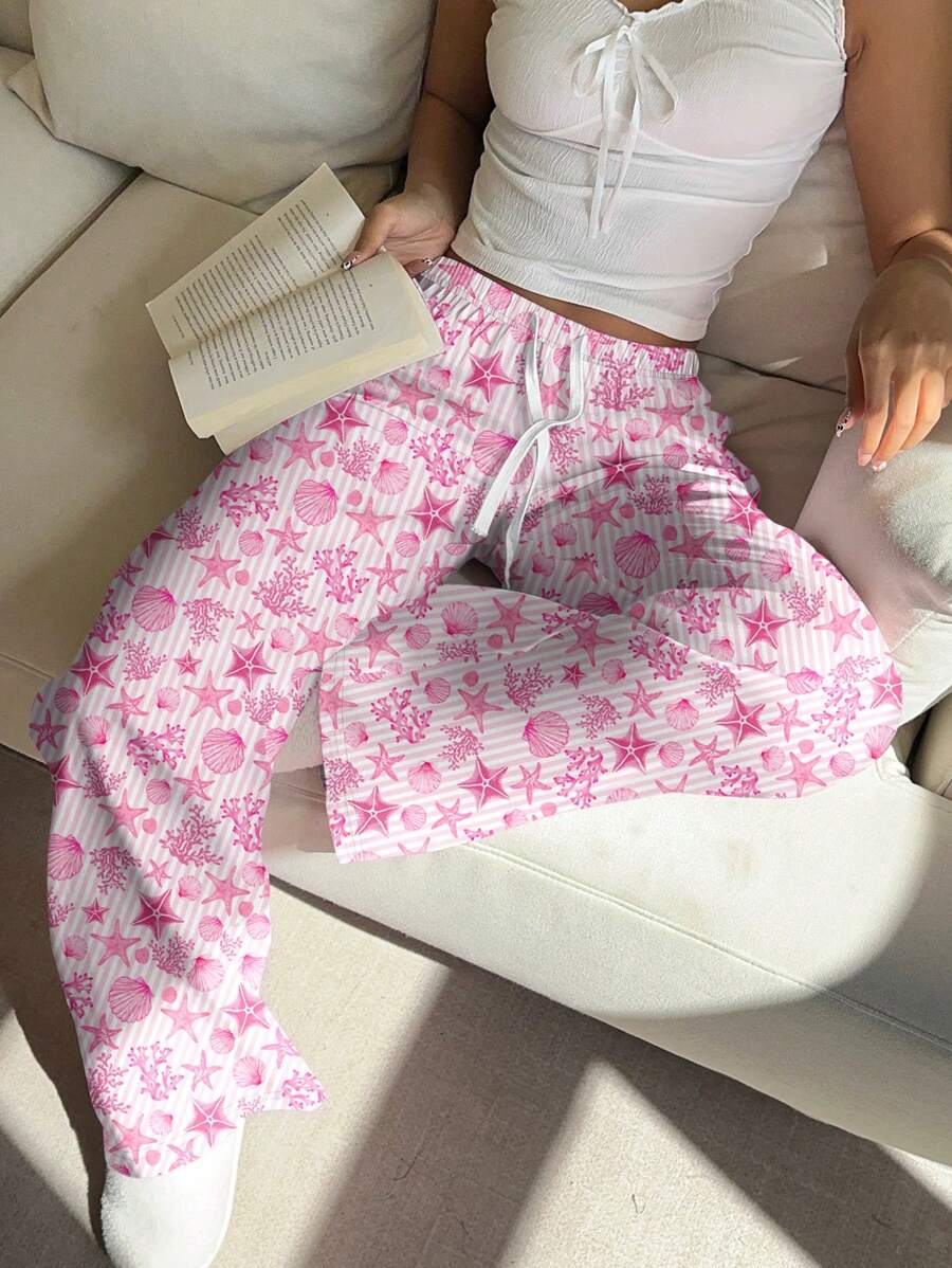 Aloruh Quần cạp trễ thanh lịch gợi cảm, thoải mái, họa tiết chủ đề đại dương của sao biển, vỏ sò, thích hợp cho mùa hè, kỳ nghỉ, bãi biển - Nhiều màu - Xem 1