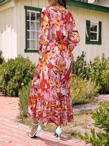 EMERY ROSE Women Floral Print Ruffle Hem Long Sleeve Dress - Multicolor - View 2