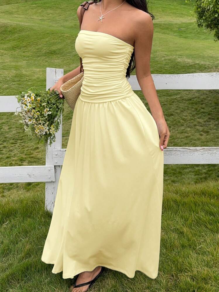 MainGRL שמלה ארוכה קז'ואלית לנשים בצבע בז', קיץ - משמש - ראה 4