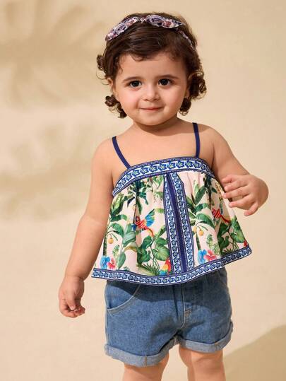 Travachic KIDS Baby Girl Ditsy Floral Camisole Top, For Casual Vacation