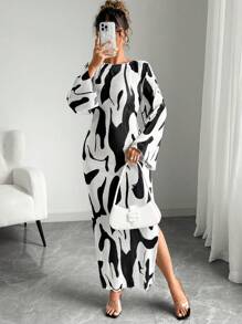 Elenzga Plus Size Long Sleeve Round Neck Fashion Dress, Suitable For Summer Fall Cloth For Women - Multicolor - View 4