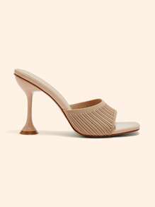 SHEIN X Belle Mariano CUCCOO BASICS CUCCOO 女士方头时尚优雅高跟穆勒凉鞋 - 杏色 - 查看 2