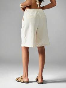 MISSGUIDED Short bermuda d'été en lin, coupe large plissée jusqu'aux genoux, casual, idéal pour les vacances à la plage. Avec poches.
