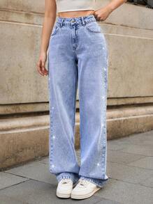 RueChic Jeans dritti con dettaglio sui lati a vita bassa