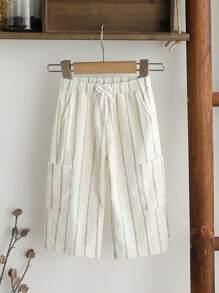 SHEIN Vintaside Kids Baby Boys Infant Casual Everyday Simple Versatile Fashion Striped Wide Leg Pants, Loose & Comfortable, Suitable For Baby's Daily Activities, Outdoor Play And Vacation Wear