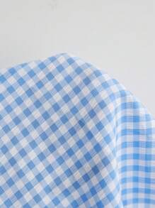 Elamini Cute Plaid Tied Strap Mini Dress - Blue and White - View 4