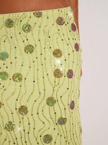 SHEIN BAE Lime Green Beaded Floral Long Skirt & Backless Tie-Up Beach Vest,Summer Seductive Night Out Bohemian Solid Color Set For Bridal Party,Tea Party Woman - Green - View 7