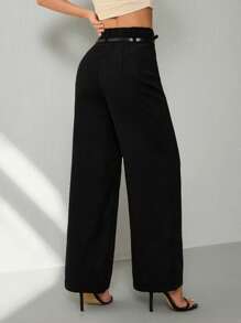 SHEIN PETITE 女款黑色牙签直筒裤（配腰带）,颜色,夏季裤子,女士西装裤,高腰裤,新年女装,度假装女装,商务休闲女装,办公室装女装,老钱风