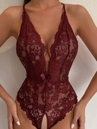 Seduluxe 1pc Bow Kanten Wireless Crotchless Verleidelijke Bodysuits view 4