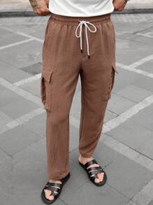 Manfinity CasualCool Men's Casual Textured Fabric Pants, Summer Cargo Style Style Men Pants Casual Men Designer Pants Men Clothing Men Pants Men Clothes Men Pants