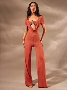 Hauture Tuta corta aderente da donna a maniche corte, con drappeggio, sexy e alla moda, adatta per l'estate