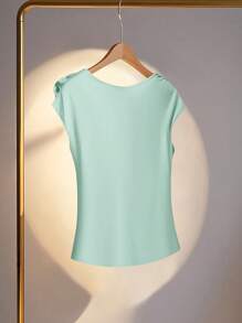 SHEIN Clasi Áo cánh hoa 3D bằng vải satin cổ điển giản dị dành cho nữ - Màu xanh Bạc hà - Xem 2