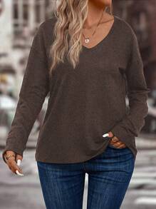 INAWLY Women Plus Size V-Neck Long Sleeve Loose Soft Knit Sweater For Autumn/Winter