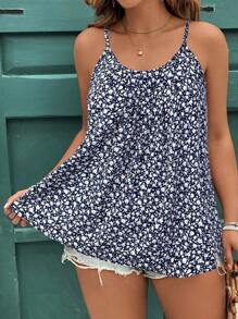 SHEIN Clasi Camisilla de tirantes estampada con flores en rosa para mujer de talla grande, de verano