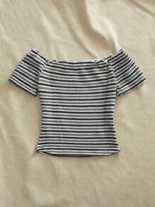 SHEIN VCAY Camiseta con hombros descubiertos acanalada para mujeres