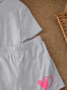 SHEIN Leap Crew Tween Girl Casual Minimalist Short Sleeve Top And Shorts 2-Piece Set, Suitable For Summer - Light Grey - View 5