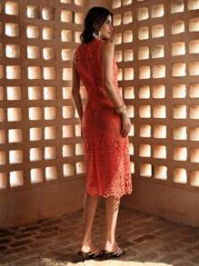 MOTF PREMIUM CUT OUT ZIPPER COVER UP DRESS FOR SUMMER BEACH VACATION - Orange - View 3