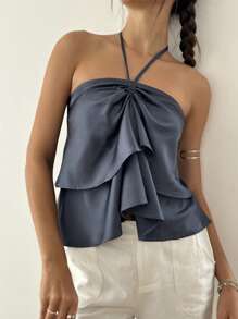 Jouncy 女士优雅纯色露背吊带上衣，夏季