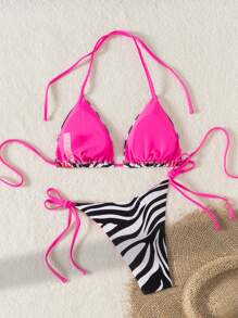 Swim Vcay Damen sexy Leoparden-Muster Bikini, mit seitlichen Bändern, Badeanzug für Sommerurlaub - Verschiedenfarbig - Übersicht 3