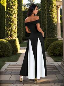 SHEIN PETITE 优雅性感黑色针织无袖抹胸长裙，女式 A 字钢琴裙 - 黑色 - 查看 2