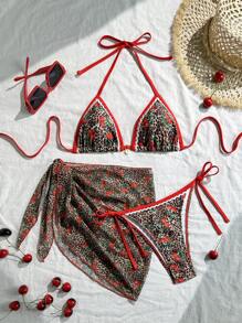 Swim Vcay Swimsuits For Woman Summer Beach 3pcs/Set Women's Random Printed Bikini Set - Multicolor - View 1