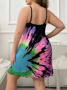 大码女式扎染印花吊带睡裙睡衣裙，夏季 - 彩色 - 查看 2