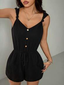 SHEIN PETITE Sleeveless Casual Jumpsuit, Fashionable For Summer - Black - View 7