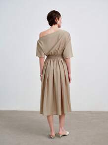 Aalyst Váy bó eo cổ bất đối xứng mùa hè cho nữ - xanh quân đội - Xem 2