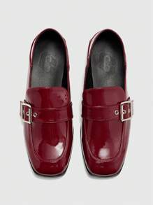 CUCCOO BIZCHIC Women's Adjustable Buckle Design Retro Chunky Heel Shoes - Burgundy - View 1