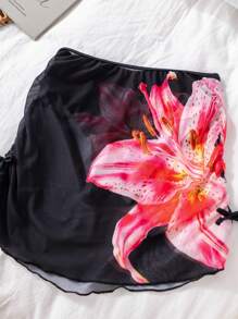 SHEIN Bộ đồ bơi in hoa cho bé gái tuổi teen - màu đen - Xem 7