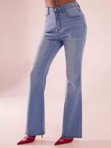 SHEIN Forever 21 夏季裤子低腰牛仔裤 Y2k 乡村音乐会演唱会街头服饰女士俱乐部乡村音乐会狂欢节喇叭裤女士牛仔裤 - 淺色水洗藍 - 查看 5