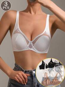 SHEIN 3件套舒适内衣套装，带钢圈文胸和薄底裤 - 彩色 - 查看 2