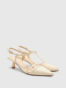 CUCCOO BIZCHIC 女士尖头细高跟鞋 4.5厘米鞋跟优雅日常穿着办公室白领女士哑光白色露背低跟鞋 - 米色 - 查看 4