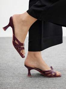 CUCCOO BIZCHIC 闪亮水钻装饰尖头细高跟鞋，透明 PVC 材质，女士性感优雅夜店派对高跟鞋 - 酒紅色 - 查看 1