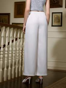 SHEIN MOD Pantalones anchos casuales lisos para mujer - Blanco - Ver 2