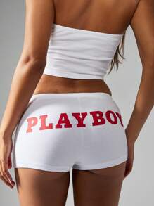 Missguided x Playboy Bandeau Tube Co Ord 基本款运动健身两件套短裤套装运动休闲夏季短款上衣搭配男式短裤套装 - 白色 - 查看 4