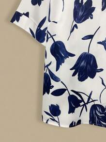 Linhara Plus Size Women Floral Print Top & Elastic Waist Asymmetrical Patchwork Hem Pants 2 Pieces Sets, Summer