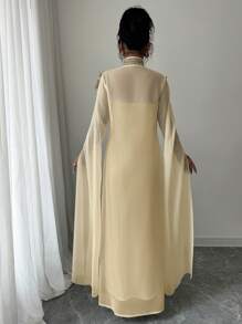 Selianne 2 Potong Set Gaun Maxi Elegan dan Anggun, Cocok untuk Pakaian Musim Panas dan Gugur untuk Wanita - Aprikot - View 2